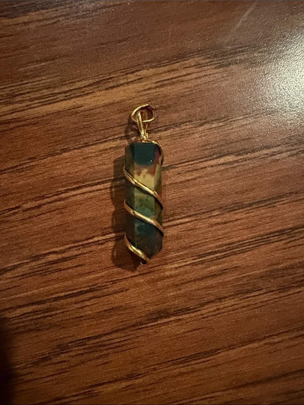 Gold-Wrapped Bloodstone Gemstone Pendant Necklace Charm